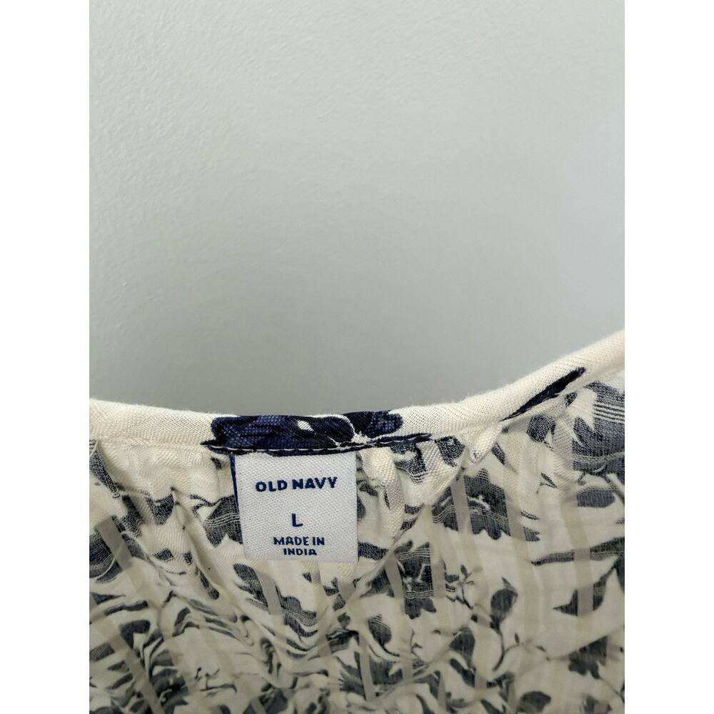 Old Navy Dress Womens L White Blue Floral Boho Long Sleeve Maxi Peasant - Picture 5 of 8
